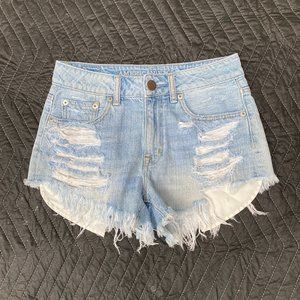 American Eagle Light Wash Hi-Rise Festival Distressed Short